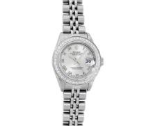 Rolex Ladies Stainless Steel Diamond Datejust Wristwatch