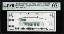 Circa 1970's Lincoln Memorial Giori Test Note PMG Superb Gem Uncirculated 67EPQ