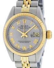 Rolex Ladies Two Tone Slate Grey Roman Date Wristwatch