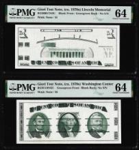 Set of Giori Test Note Washington & Lincoln Memorial PMG Choice Uncirculated 64