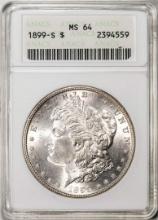 1899-S $1 Morgan Silver Dollar Coin ANACS MS64 Old Soap Box Holder