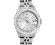 Rolex Ladies Stainless Steel Silver Index Diamond Datejust Wristwatch