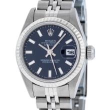 Rolex Ladies Stainless Steel Blue Index Datejust Wristwatch