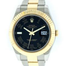 Rolex Men's Two Tone Black Roman Datejust 2 Wristwatch