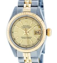 Rolex Ladies Two Tone Champagne Index Date Wristwatch