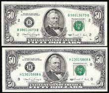 Lot of (2) 1990 $50 Federal Reserve Notes Minor Offset Error