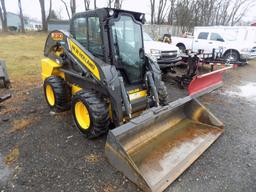 NH L230 Skid Steer Loader w/Full Cab, Hand Controls, Power Bucket Pins, 1,0