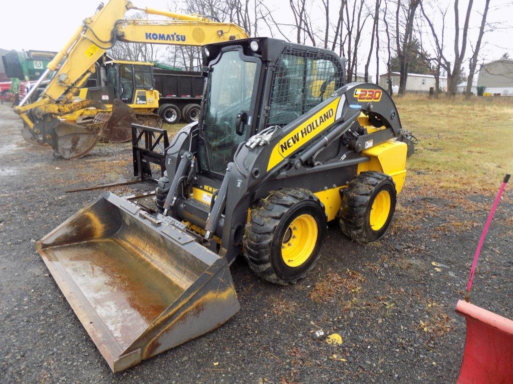 NH L230 Skid Steer Loader w/Full Cab, Hand Controls, Power Bucket Pins, 1,0