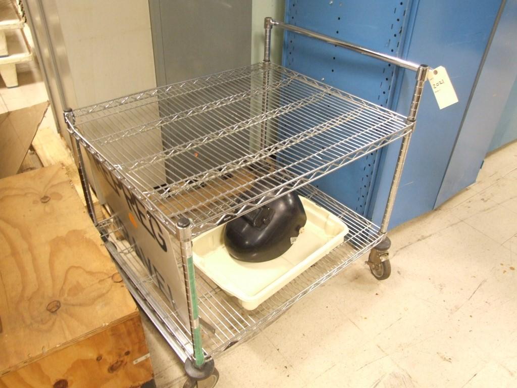 30'' x 36'' Wire Rack Cart w/ Welding Helmet
