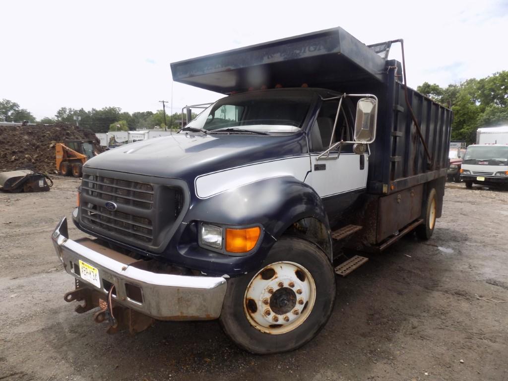 2000 Ford F-650 w/14' Stake Rack Dump, 7.3 Dsl Eng, Auto Trans, w/Boss 10'