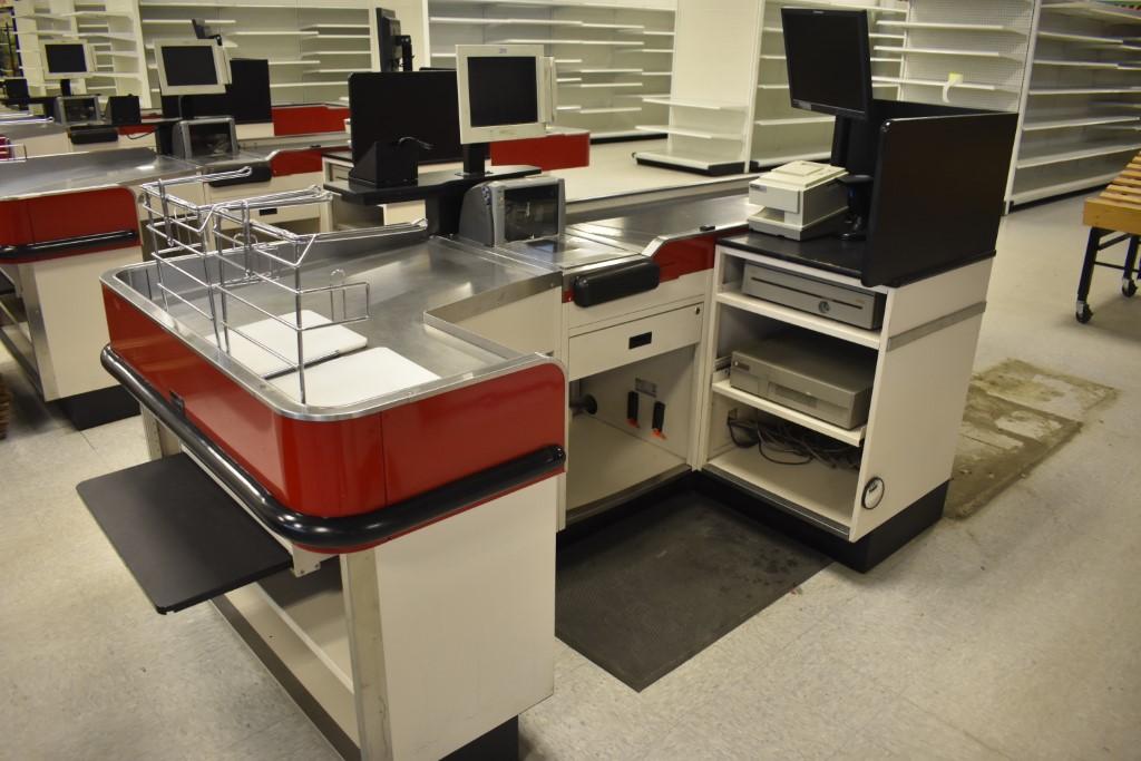 Point of Sale Grocery Checkout Station, IBM Processor, Lenovo Monitor, IBM