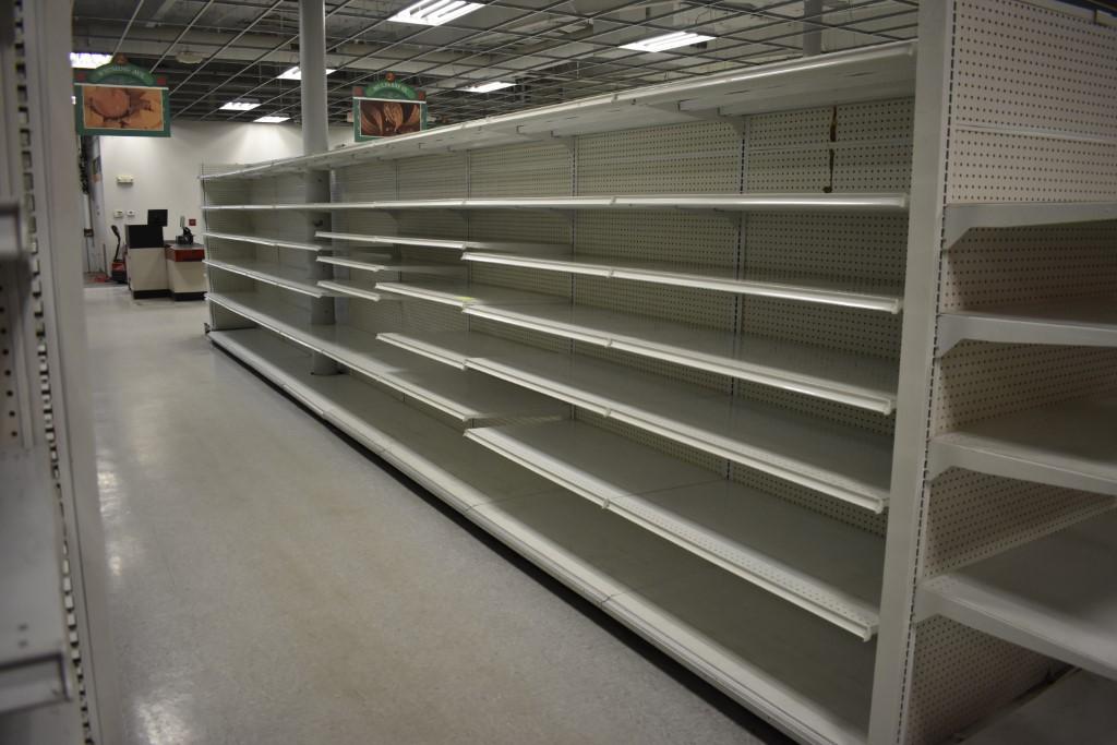 (12) White Double Sided Gondola Shelving Sections, Approx. 100 Shelves, 2 E