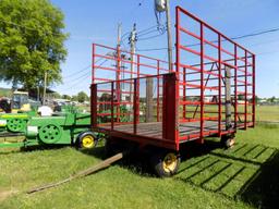 Steel Basket Hay Wagon, 10' x 16' w/Drop Front on JD Running Gear   (3081)