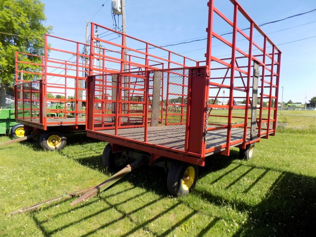 Steel Basket Hay Wagon, 10' x 16' w/Drop Front on JD Running Gear   (3082)