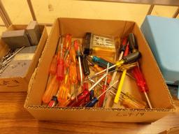 Box with Large Quantity of Screwdrivers & Hex Drivers