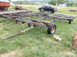 Round Bale Wagon, 20' Long, Steel Frame w/ Wood Cross Pieces On Orange Gear