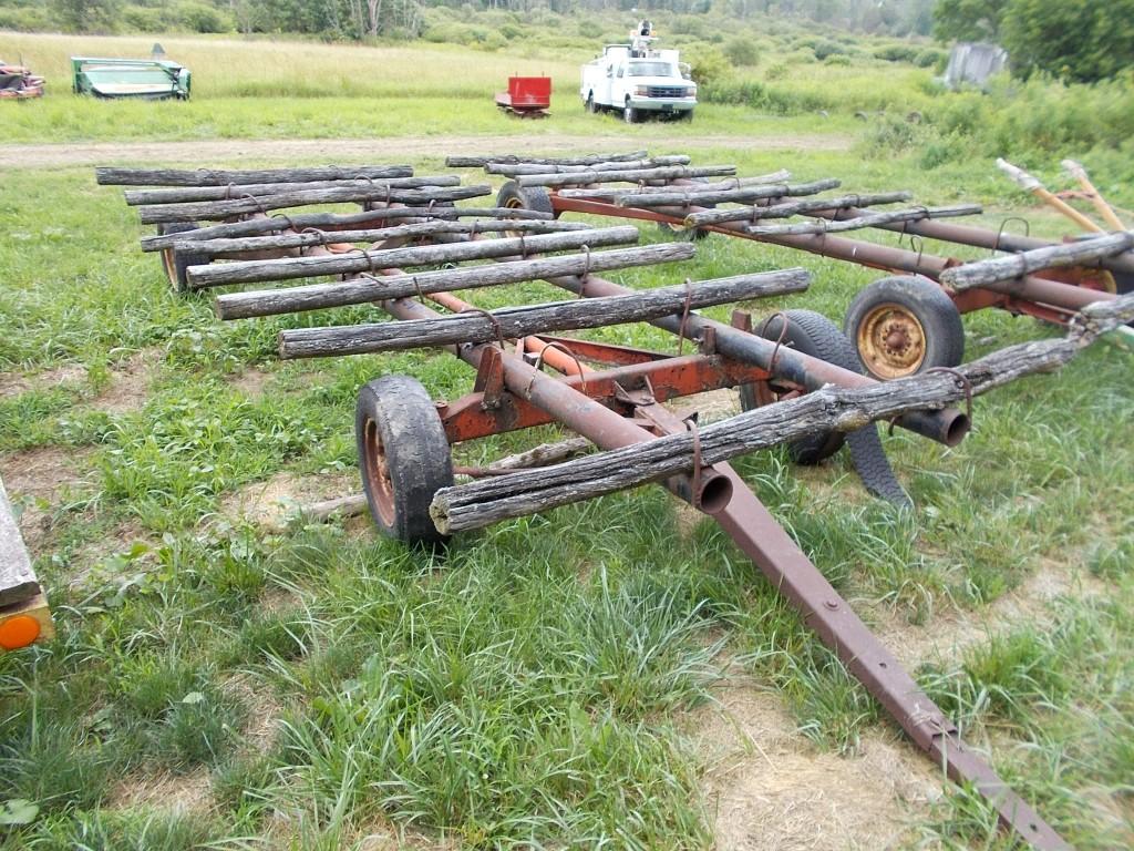 Round Bale Wagon, 20' Long, Steel Frame w/ Wood Cross Pieces On Orange Gear