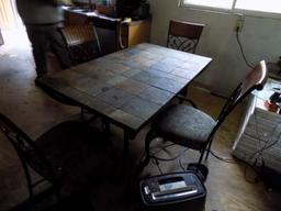 Nice 5' x 3' Stone Top Dining Table with (4) Matching Chairs