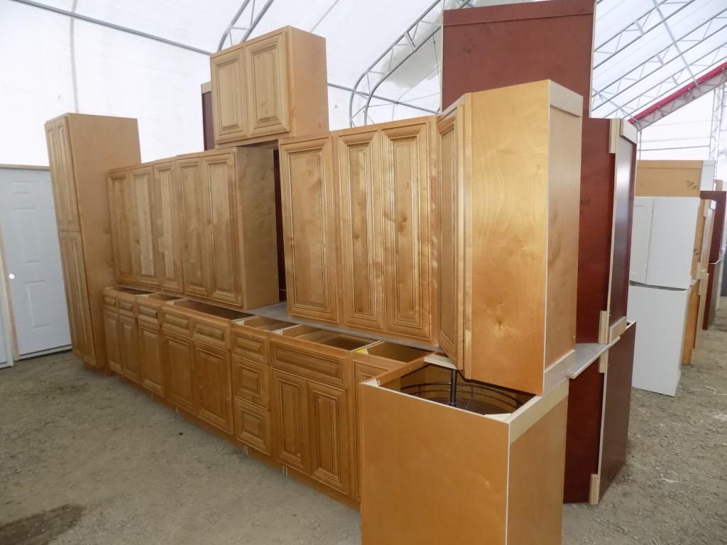 Mocha/Lt Wood Kitchen Cabinet Set; 42'' Upper Cabinets; 14 Piece Set; Self