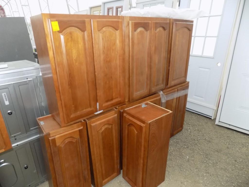 Hickory Upper Cabinets; 30'' Cabinet Heights; (2) 15''W; (2) 24''W; (3) 42'