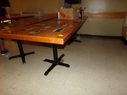 (2) Hardwood Top Ped. Dining Tables, 31'' x 49'', w/Local Ads & Local Old P