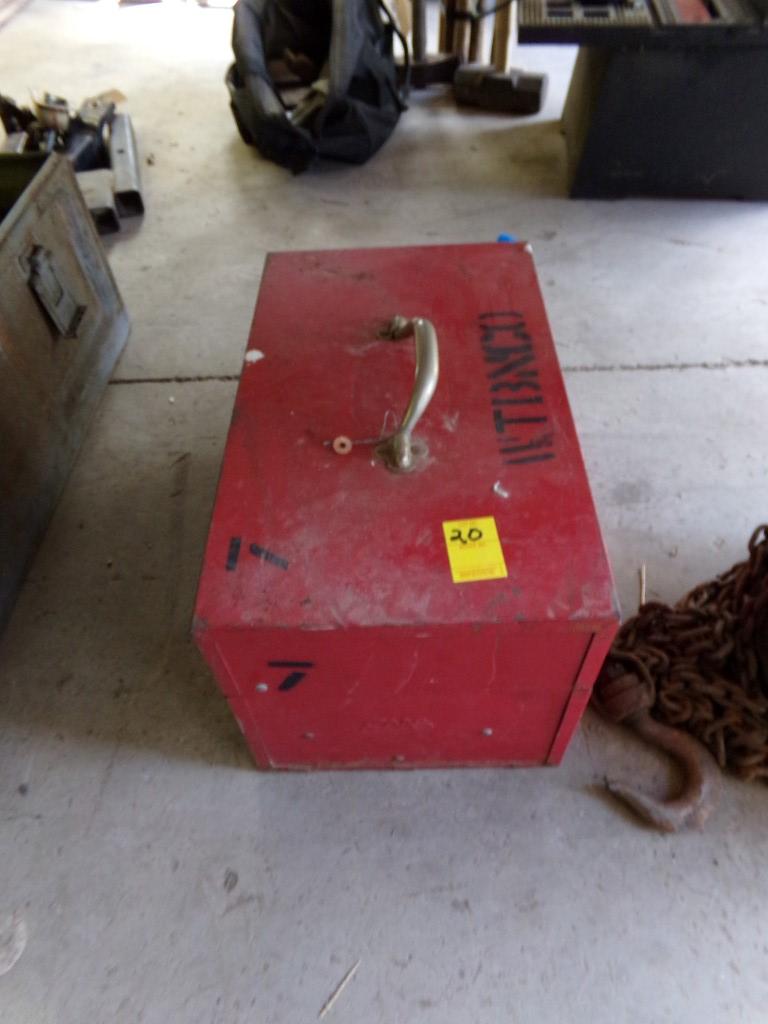 Red CMS Tool Box with Contents, Pliers, Sockets, Ratchet and Misc Small Too