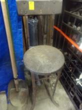 (2) Steel Shop Chair, 14'' Diameter,30'' Tall,w/Back Rest,(In Garage)