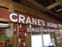 2 Piece Hand Painted Wooden Crane's Agway Sign, Nice Shape, Main Part is 14