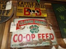 (2) Metal Signs ''Cattle Pass 500ft Ahead'' and ''Clover Brand Co-op Feed''