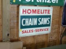 Vintage Homelit Chain Saws Sales and Serive Sign, 35'' X 27'' Tin, Raised L
