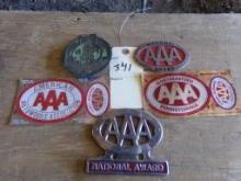 (2) AAA Badges, ''National Award'', M.D. Badge and (2) AAA Stickers (one Ge