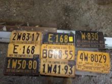 (10) Car License Plates, N.Y. 1951-1958, Some have Renewal Tabs Attached ,