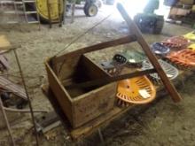 Antique Buck Saw and Antique Penant Salmon Wood Crate,(In Equipment Shed)
