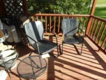 (2) Black Chairs and a Small Table, (Back Porch)