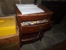 Antique 4 Drawer Sewing Cabinet Packed Full of Thread and Other Sewing Item