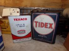 (2) Motor Oil Tins, 2-Gallon, Texas and Tidex (2 X Bid)