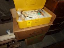 Yellow Sewing Box and (2) Cardboard Boxes of Material, (House, 1st Floor)