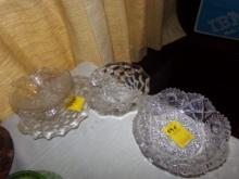 Group of Clear Glass Bowls, Dishes and Plates and  (1) Very Nice Cut Glass