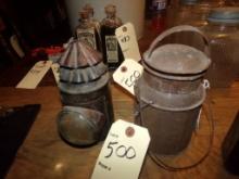 (2) Antique Knick Knacks ( Copper Hand Held Candle Lantern and Mini Milk Ca