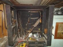 Wall Cabinet Full Of Vintage Carpenters Tools,Bottom Of Drawer Loaded w/Chi