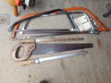 Group of Bow Saws and Christmas Tree Knives, (In Enclosed Trailer)