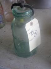 (3) Canning Jars-Blue Glass, (2) With Screw On Rings and Glass Lids and One