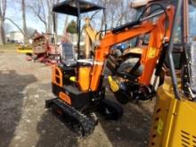 New, AGT QH12, Mini Excavator, Gas Grader Blade, Stationary Thumb, Orange