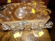 Group of Gold Trimmed Glassware, Champagne  and Wine Glasses, (2) Double Ca