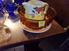 Decorative Pie Plate, Amber Bowl And Floral Pitcher (Kit)
