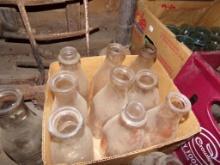 Crate w/(9) Glass Milk Bottles - Crowleys, Magic City, Cloverdale Farm, Pie