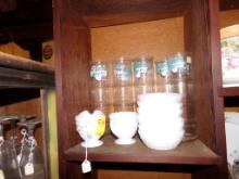 Contents Of Top Shelf - Milk Glass, Giant Glasses From Peter Pan Inn 1974 (