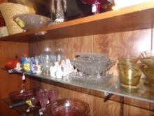 Contents Of Top Shelf In Curio Cabinet - Porcelain Decorations, Orange Glas