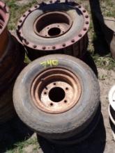 Set of (4) 5 Lug Skid Steer Wheels, (2) Have Track Drives Bolted to Them, 2