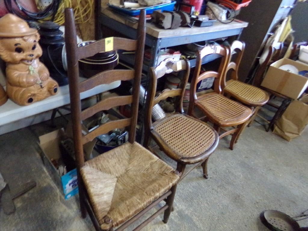 (5) Assorted Cane Bottom Chairs (Garage)
